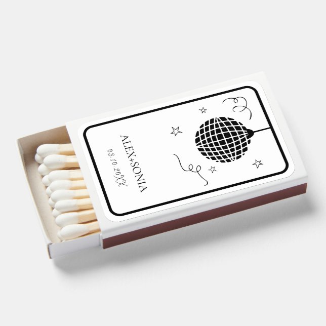Disco Ball Party Funky Retro Wedding Matchboxes (Front Open)