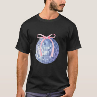 Disco Ball Pink Bow Coquette Girly Aesthetic T-Shirt