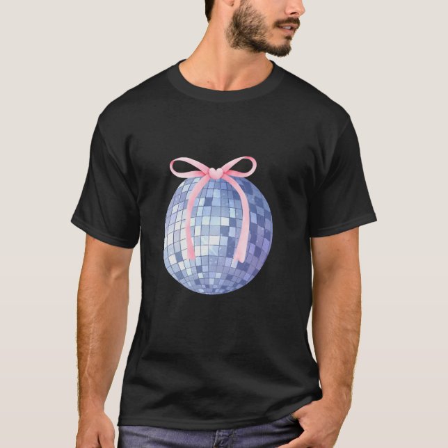 Disco Ball Pink Bow Coquette Girly Aesthetic  T-Shirt (Front)