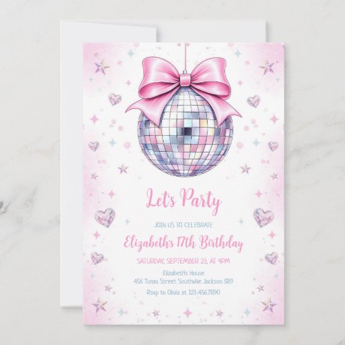Disco Ball Pink Girl Birthday Invitation