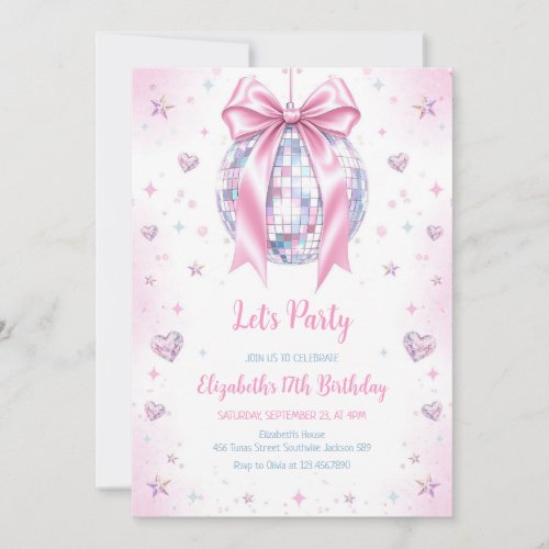 Disco Ball Pink Girl Birthday Invitation