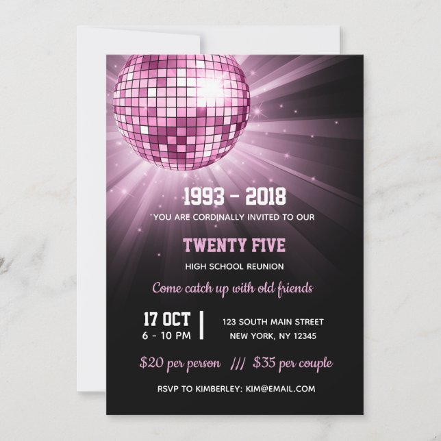 Disco ball pink invitation (Front)