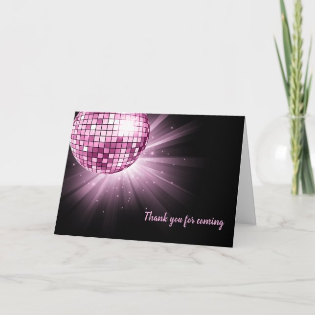 Disco ball pink letterpress thank you card (Front)