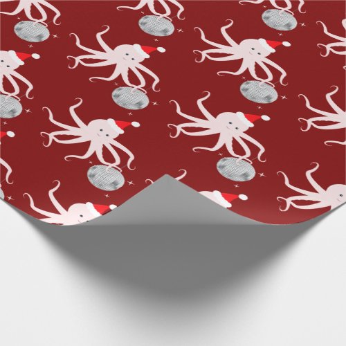 Disco Ball Pink Octopus Santa Hat Christmas Wrapping Paper