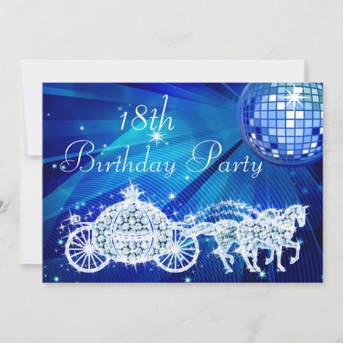 Disco Ball Princess Coach  Horses 18th Birthday Invitation