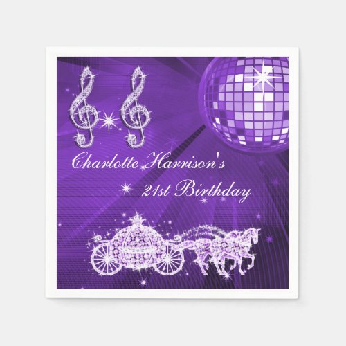 Disco Ball Princess Coach  Horses 21st Birthday Paper Napkins