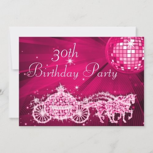 Disco Ball Princess Coach  Horses 30th Birthday Invitation