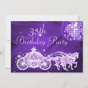 Disco Ball, Princess Coach & Horses 35th Birthday Invitation