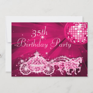 Disco Ball, Princess Coach & Horses 35th Birthday Invitation