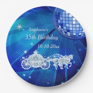Disco Ball, Princess Coach & Horses 35th Birthday Paper Plates