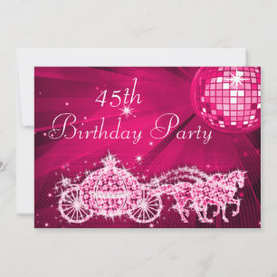 Disco Ball, Princess Coach & Horses 45th Birthday Invitation