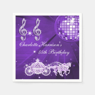 Disco Ball, Princess Coach & Horses 55th Birthday Paper Napkins