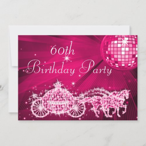 Disco Ball Princess Coach  Horses 60th Birthday Invitation