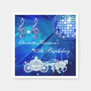 Disco Ball, Princess Coach & Horses 65th Birthday Paper Napkins