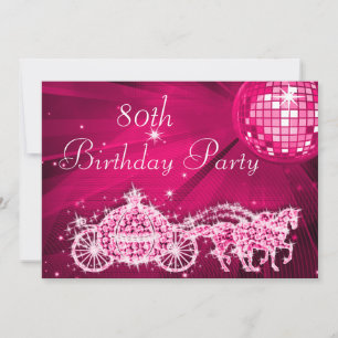 Disco Ball, Princess Coach & Horses 80th Birthday Invitation