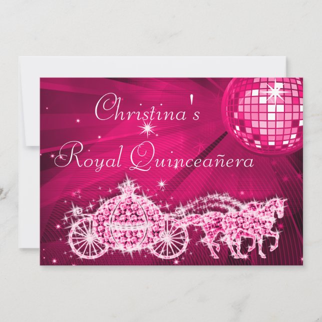 Disco Ball, Princess Coach & Horses Quinceañera Invitation (Front)
