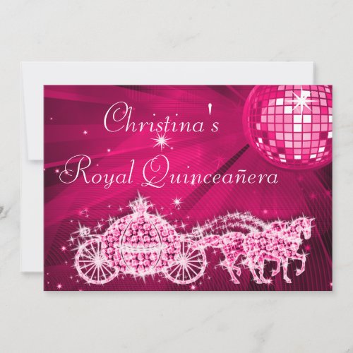 Disco Ball Princess Coach  Horses Quinceaera Invitation