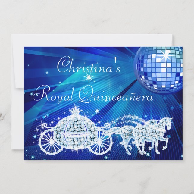 Disco Ball, Princess Coach & Horses Quinceañera Invitation (Front)