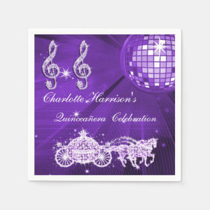 Disco Ball, Princess Coach & Horses Quinceañera Napkins