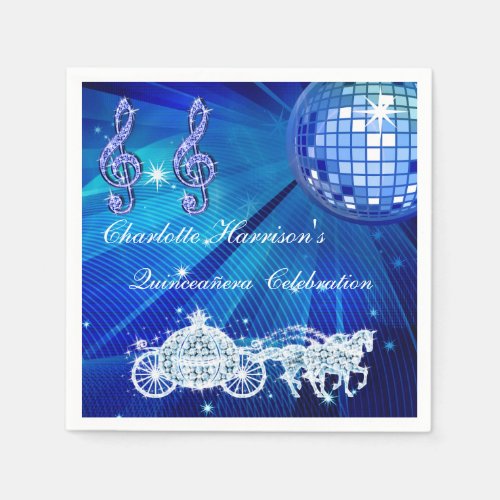 Disco Ball Princess Coach  Horses Quinceaera Napkins