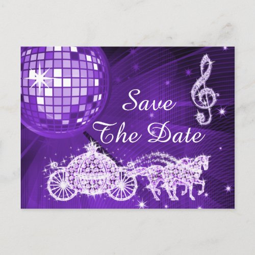 Disco Ball Princess Coach  Horses Save The Date Announcement Postcard