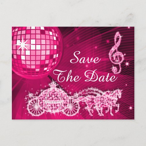 Disco Ball Princess Coach  Horses Save The Date Announcement Postcard