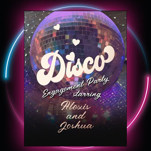 Disco Ball Purple Engagement Couples Dance Party Foil Invitation Postcard