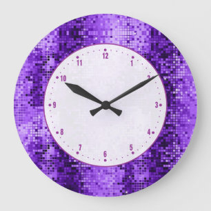 Disco Ball Purple Glitter And Sparkles Large Clock