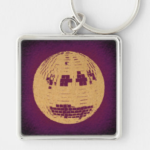 Disco Ball Purple & Gold Vintage Art Keychain