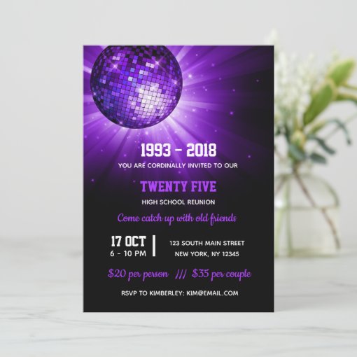 Disco ball purple invitation | Zazzle