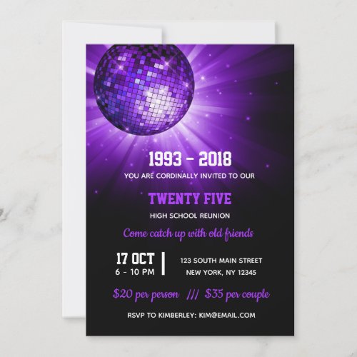 Disco ball purple invitation