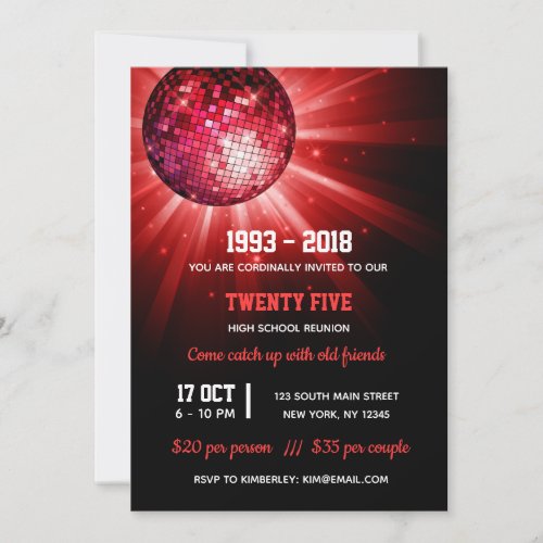 Disco ball red invitation