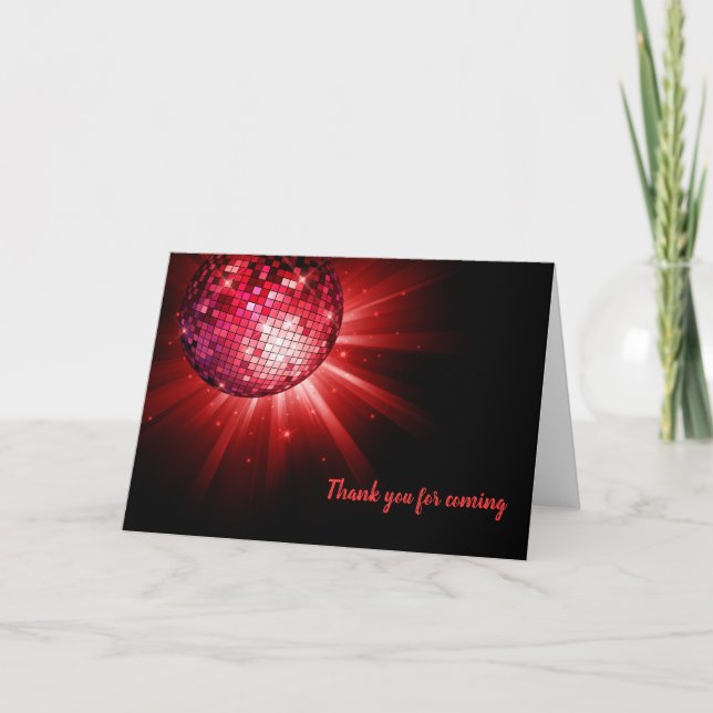 Disco ball red letterpress thank you card (Front)