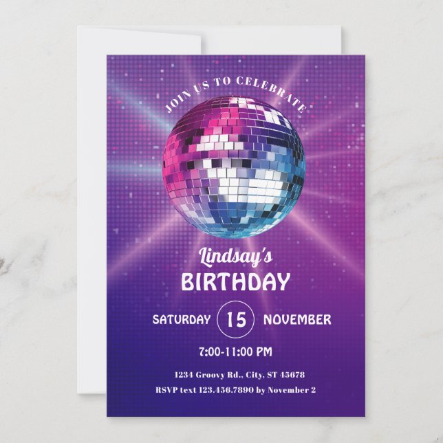 Disco Ball Retro Birthday Invitation (Front)