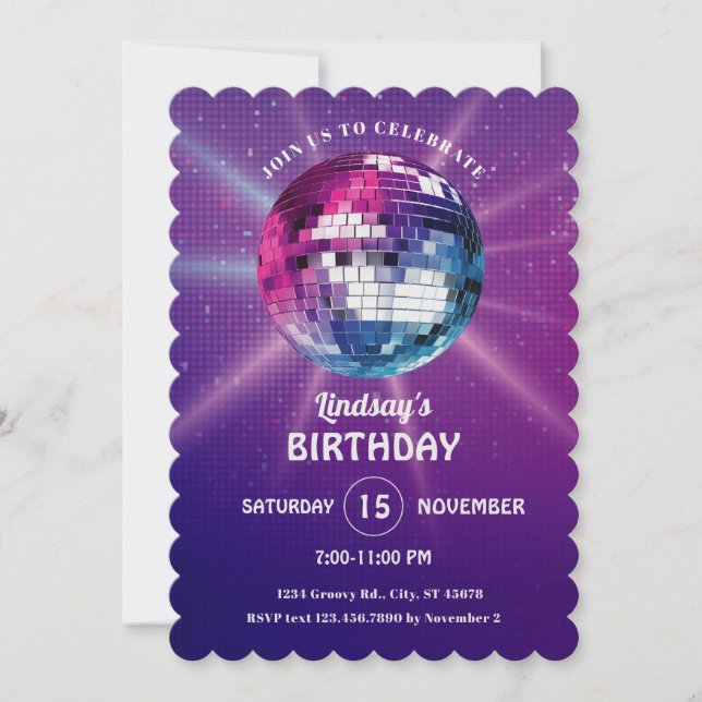 Disco Ball Retro Birthday Invitation (Front)