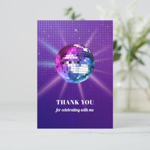 Disco Ball Retro Birthday Thank You Card | Zazzle