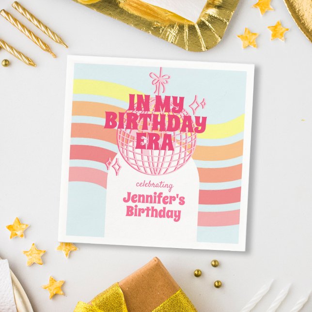 Disco Ball Retro Pink In My Birthday Era Party Napkins (Creator Uploaded)