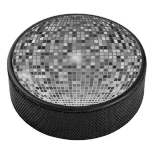 Disco Ball Retro Silver Glitter Pattern Hockey Puck