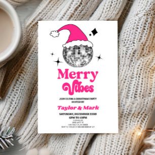 Disco Ball Santa Hat Retro Christmas Holiday Party Invitation