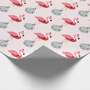 Disco Ball Santa Pink Flamingo Christmas Wrapping Paper