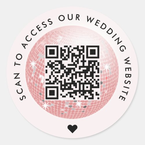 Disco Ball Scan To Access Wedding Website QR Code Classic Round Sticker