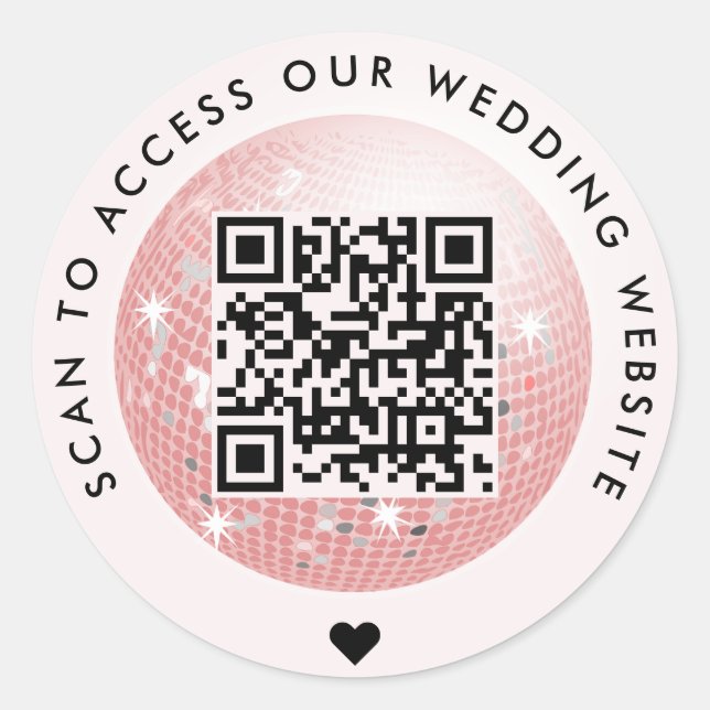 Disco Ball Scan To Access Wedding Website QR Code Classic Round Sticker (Front)