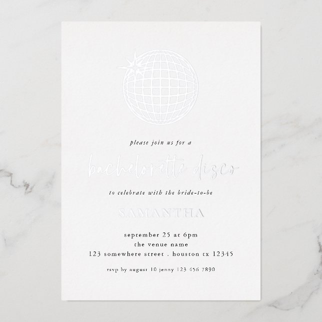 Disco Ball Script Bachelorette Party Real Foil Inv Invitation (Front)