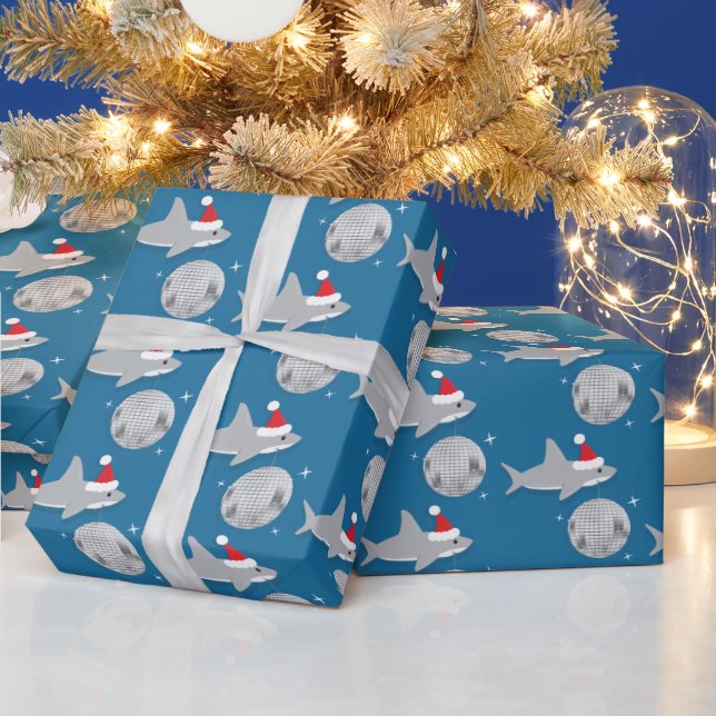 Disco Ball Shark Santa Ha Christmas Wrapping Paper (Holidays)