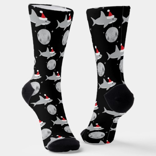 Disco Ball Shark Santa Hat Christmas Socks