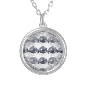 disco ball silver plated necklace