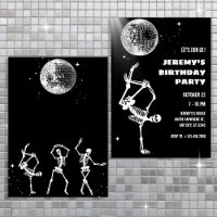 Disco ball skeleton dancing Invitation