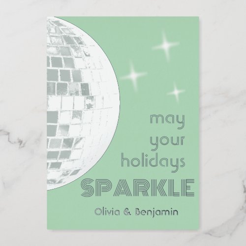 Disco Ball Sparkle Silver  Foil Holiday Card