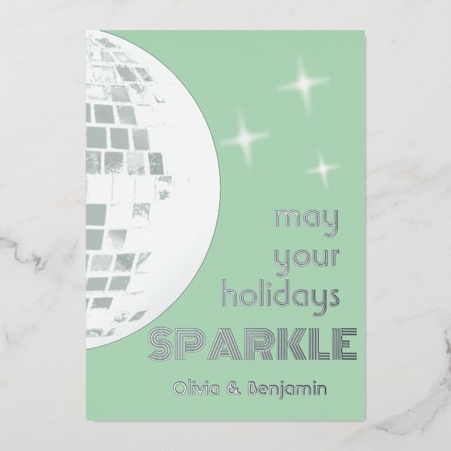 Disco Ball Sparkle Silver  Foil Holiday Card (Front)