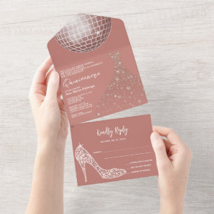 Disco Ball, Stiletto & Ball Gown Quinceañera All In One Invitation